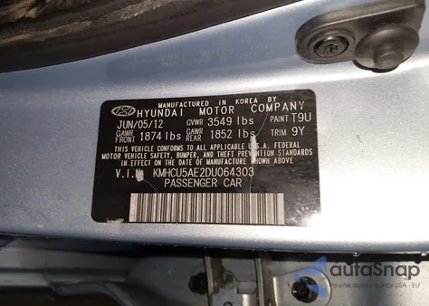 2013 Hyundai Accent Se z USA, uszkodzony, nr VIN KMHCU5AE2DU064303